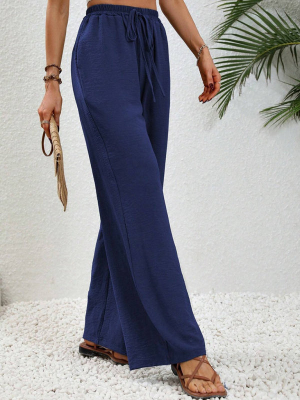 Solid Pants- Solid Elastic Waist Palazzo Pants for Everyday- - IndioGear Clothing and Gear