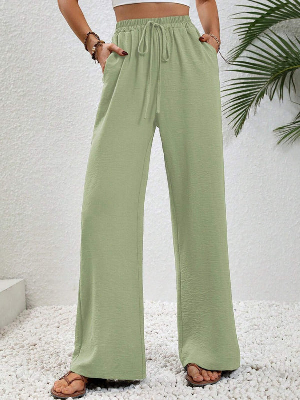 Solid Pants- Solid Elastic Waist Palazzo Pants for Everyday- - IndioGear Clothing and Gear