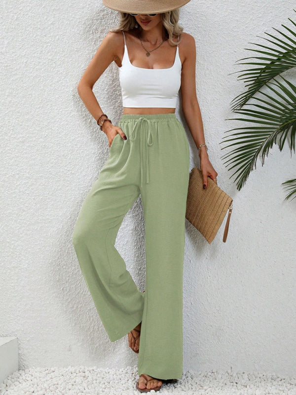 Solid Pants- Solid Elastic Waist Palazzo Pants for Everyday- - IndioGear Clothing and Gear