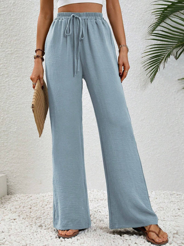 Solid Pants- Solid Elastic Waist Palazzo Pants for Everyday- Blue- IndioGear Clothing and Gear