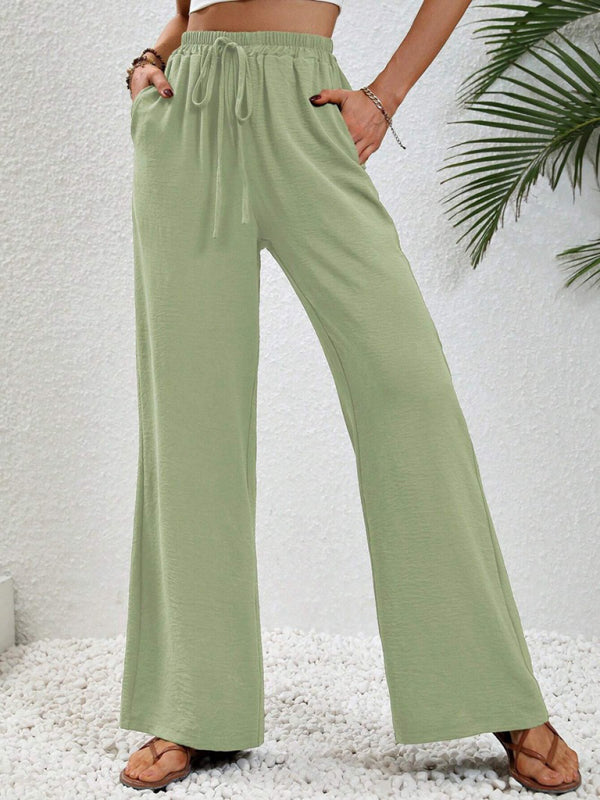 Solid Pants- Solid Elastic Waist Palazzo Pants for Everyday- Green- IndioGear Clothing and Gear