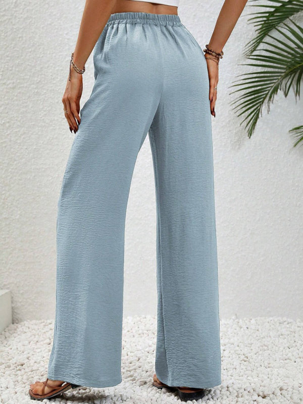 Solid Pants- Solid Elastic Waist Palazzo Pants for Everyday- - IndioGear Clothing and Gear