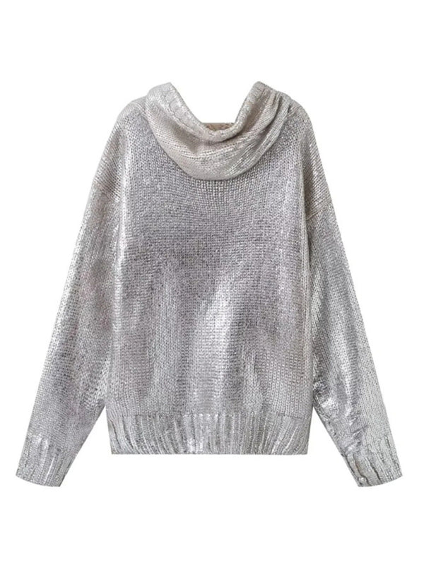 Sparkle Sweatshirts- Casual Glamour Sparkling Metallic Hooded Sweatshirt- - IndioGear Clothing and Gear