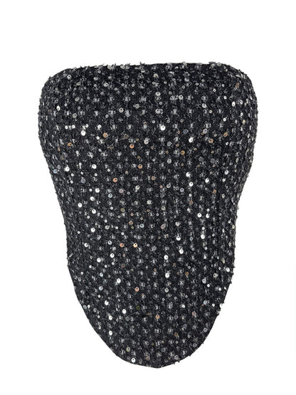 Sparkle Strapless Denim Tube Top for Summer Festivities