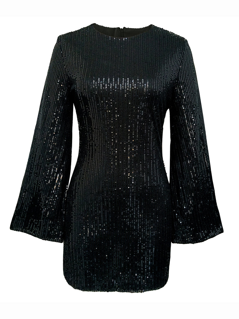 Sparkle Sequin Mini Dress with Flared Long Sleeves