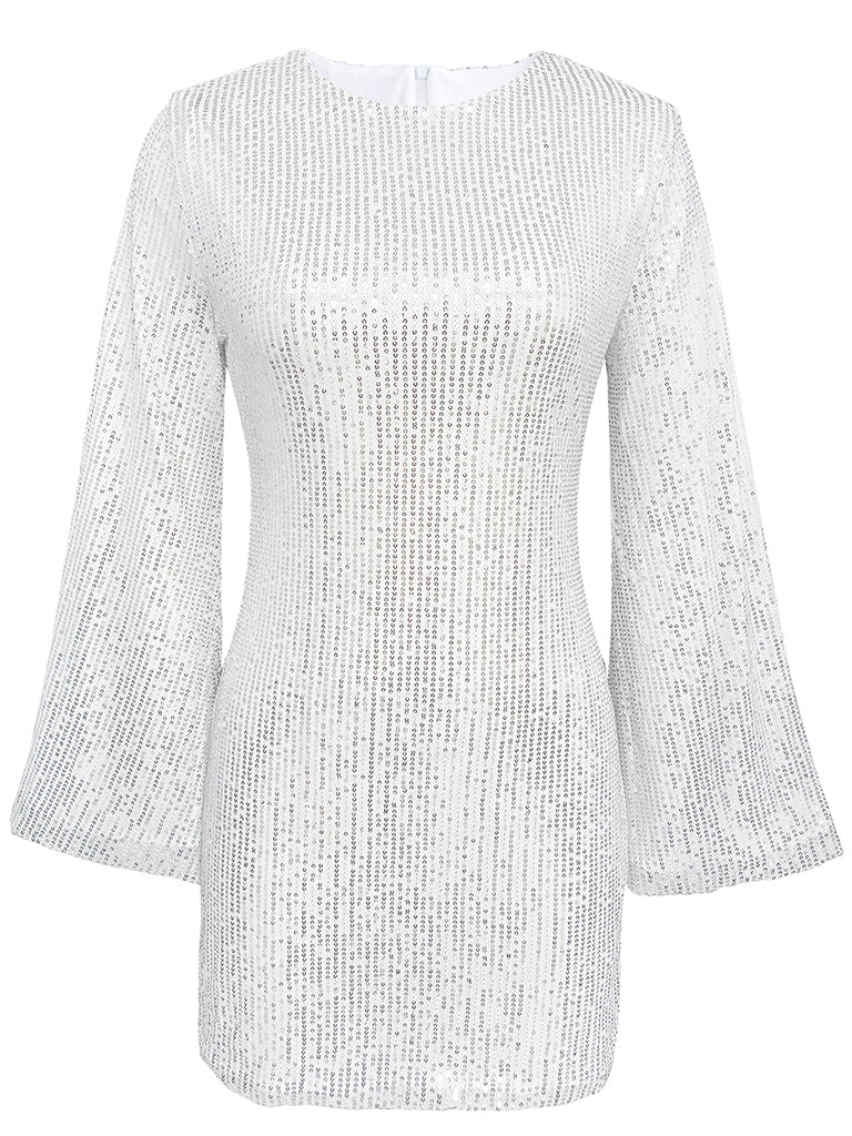 Sparkle Sequin Mini Dress with Flared Long Sleeves