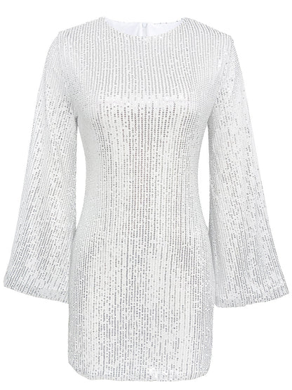 Sparkle Sequin Mini Dress with Flared Long Sleeves