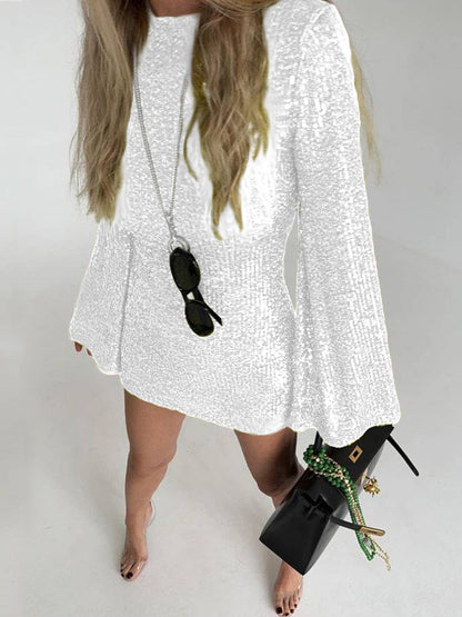 Sparkle Sequin Mini Dress with Flared Long Sleeves