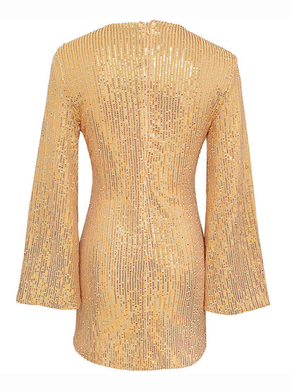 Sparkle Sequin Mini Dress with Flared Long Sleeves