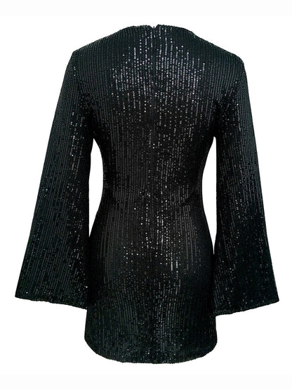 Sparkle Sequin Mini Dress with Flared Long Sleeves