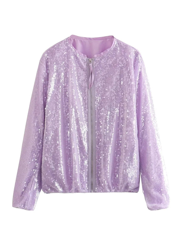 Sparkly Jackets- Glitter Sequined Zip-Up Bomber Jacket- - IndioGear Clothing and Gear