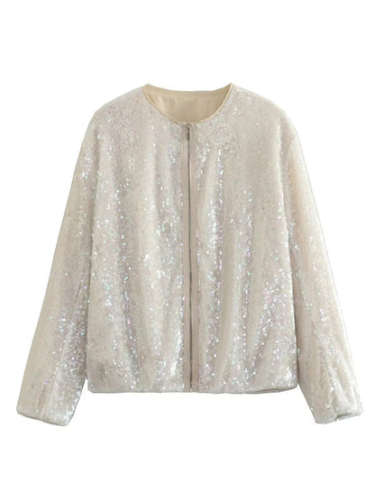 Sparkly Jackets- Glitter Sequined Zip-Up Bomber Jacket- - IndioGear Clothing and Gear