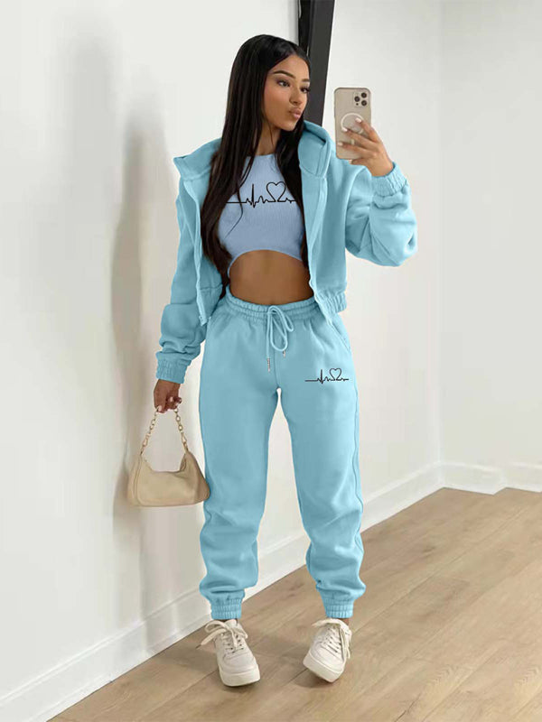 Sport Outfit- 3-Pcs Sport Outfit Sweatpants & Cozy Sweatshirt & Crop Tank Top- Acid blue- IndioGear Clothing and Gear