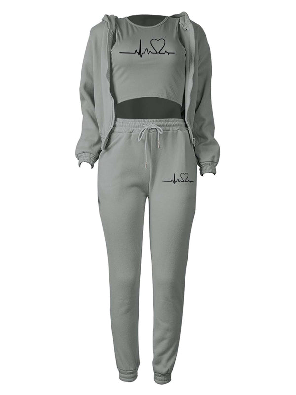 Sport Outfit- 3-Pcs Sport Outfit Sweatpants & Cozy Sweatshirt & Crop Tank Top- - IndioGear Clothing and Gear