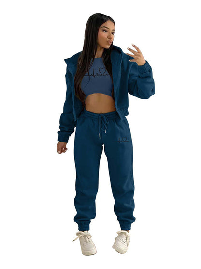 Sport Outfit- 3-Pcs Sport Outfit Sweatpants & Cozy Sweatshirt & Crop Tank Top- - IndioGear Clothing and Gear