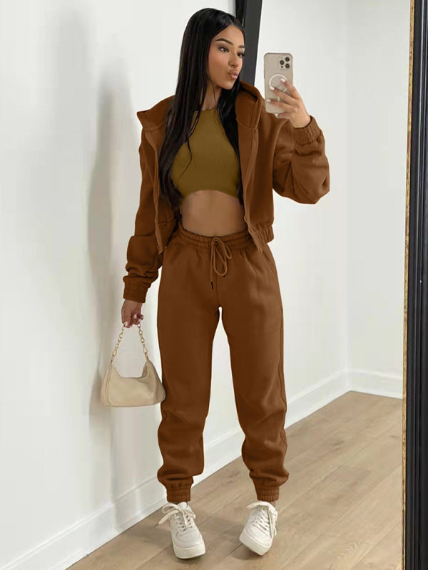 Sport Outfit-On-the-Go Casual 3-Piece Sweatpants, Hoodie, and Tank Top-Pekosa Women Clothing