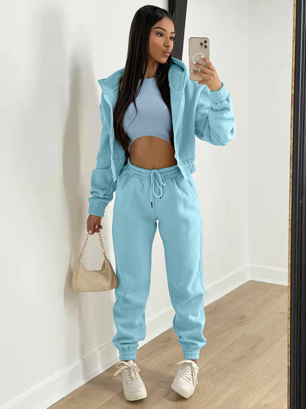 Sport Outfit-On-the-Go Casual 3-Piece Sweatpants, Hoodie, and Tank Top-Pekosa Women Clothing