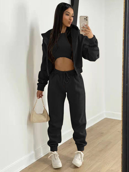 Sport Outfit-On-the-Go Casual 3-Piece Sweatpants, Hoodie, and Tank Top-Pekosa Women Clothing