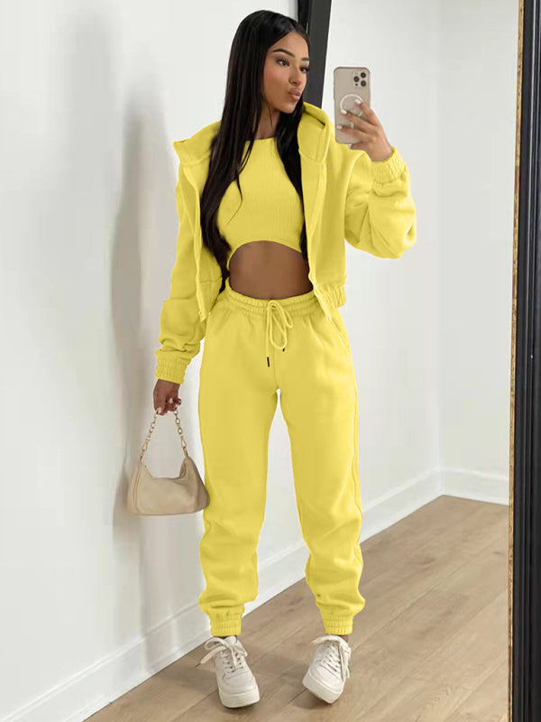 Sport Outfit-On-the-Go Casual 3-Piece Sweatpants, Hoodie, and Tank Top-Pekosa Women Clothing