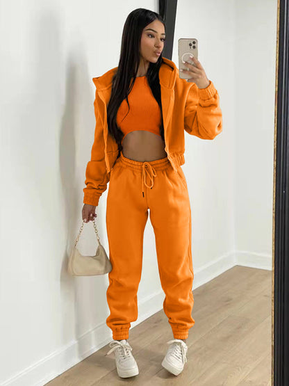 Sport Outfit-On-the-Go Casual 3-Piece Sweatpants, Hoodie, and Tank Top-Pekosa Women Clothing