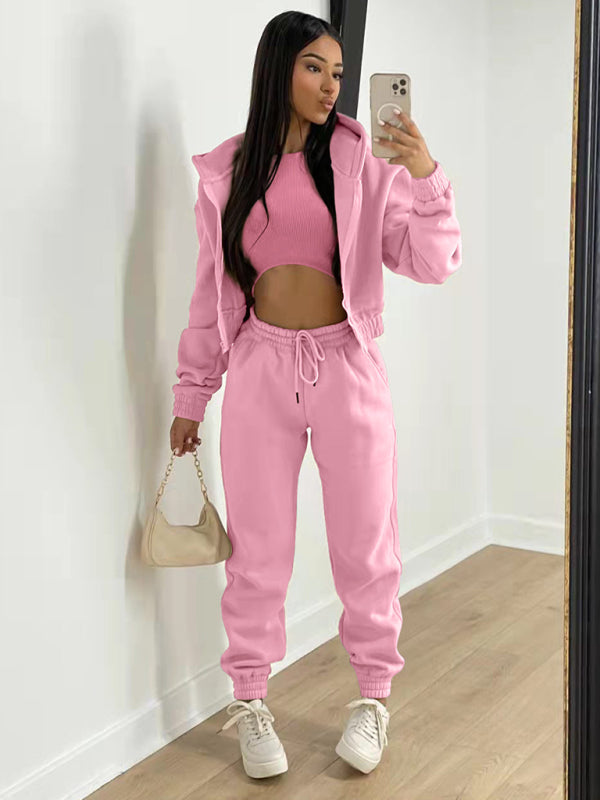 Sport Outfit-On-the-Go Casual 3-Piece Sweatpants, Hoodie, and Tank Top-Pekosa Women Clothing