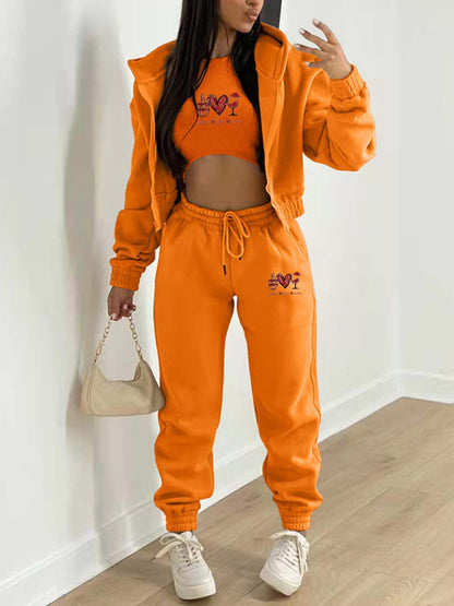 Sport Outfit- Sweatpants, Hooded Sweatshirt, and Crop Tank 3-Piece Sport Ensemble- Orange- IndioGear Clothing and Gear