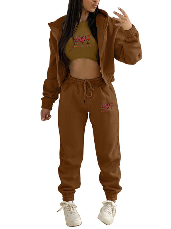 Sport Outfit- Sweatpants, Hooded Sweatshirt, and Crop Tank 3-Piece Sport Ensemble- - IndioGear Clothing and Gear