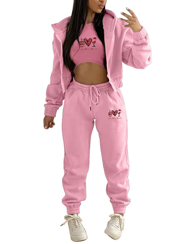 Sport Outfit- Sweatpants, Hooded Sweatshirt, and Crop Tank 3-Piece Sport Ensemble- - IndioGear Clothing and Gear