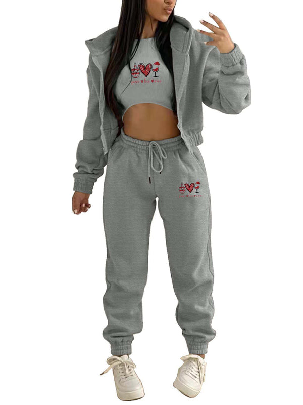 Sport Outfit- Sweatpants, Hooded Sweatshirt, and Crop Tank 3-Piece Sport Ensemble- - IndioGear Clothing and Gear