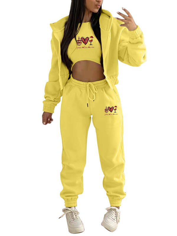 Sport Outfit- Sweatpants, Hooded Sweatshirt, and Crop Tank 3-Piece Sport Ensemble- - IndioGear Clothing and Gear