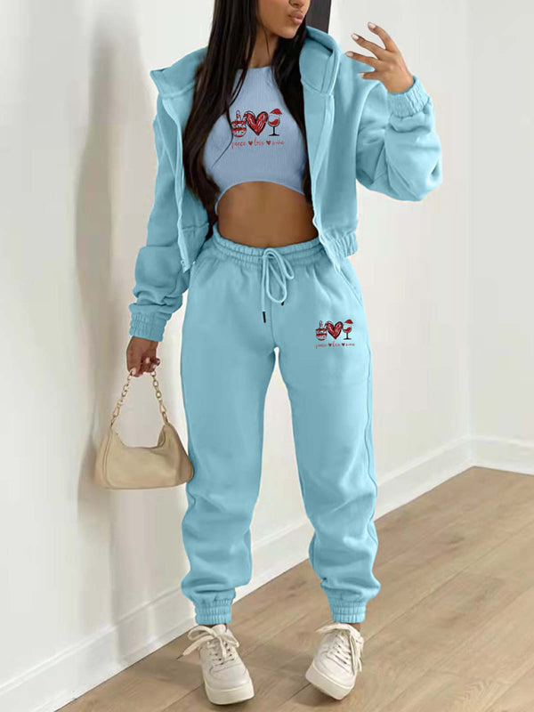 Sport Outfit- Sweatpants, Hooded Sweatshirt, and Crop Tank 3-Piece Sport Ensemble- Acid blue- IndioGear Clothing and Gear