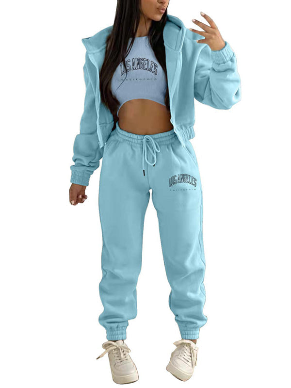 Sport Outfit- Sweatpants, Hooded Sweatshirt, and Crop Tank 3-Piece Sport Outfit Trio- - IndioGear Clothing and Gear