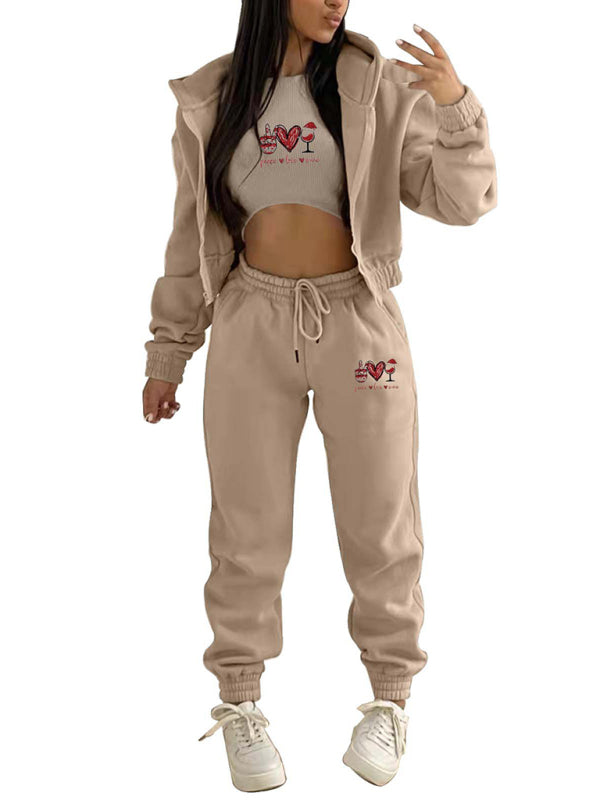 Sport Outfit- Sweatpants, Hooded Sweatshirt, and Crop Tank 3-Piece Sport Ensemble- - IndioGear Clothing and Gear