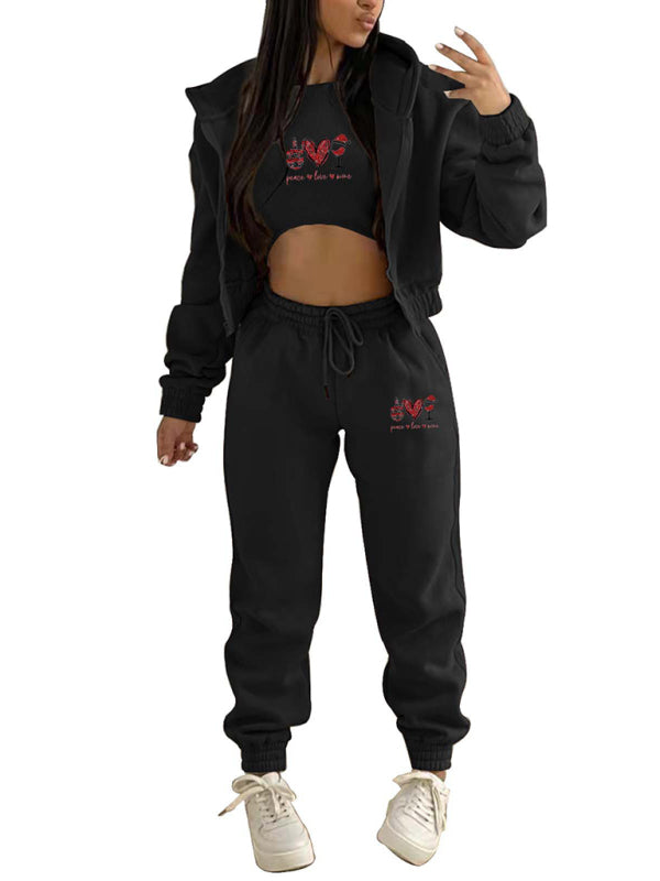 Sport Outfit- Sweatpants, Hooded Sweatshirt, and Crop Tank 3-Piece Sport Ensemble- - IndioGear Clothing and Gear