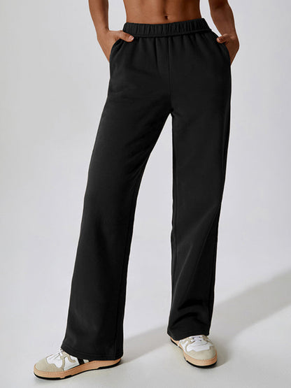 Sport Outfits- Solid Cotton Sporty Tracksuit Sweatpants- Black- IndioGear Clothing and Gear