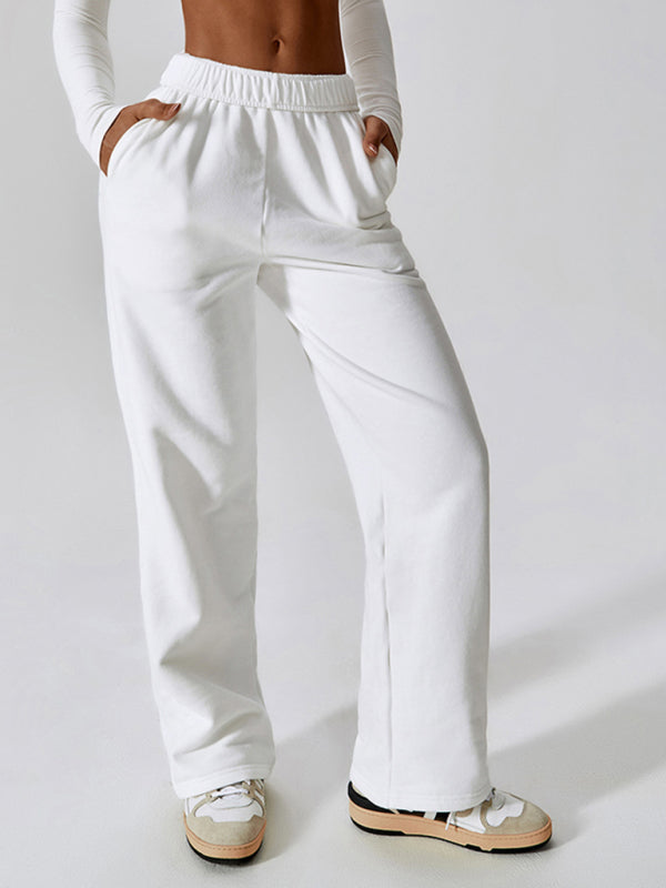 Sport Outfits- Solid Cotton Sporty Tracksuit Sweatpants- White- IndioGear Clothing and Gear