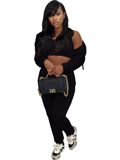 Sport Outfits- Sport 3-Pc Outfit Sweatpants + Fleece Hoodie + Crop Top- - IndioGear Clothing and Gear