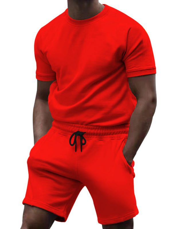 Summer Men’s 2-Piece Sport Set - Solid Tee & Shorts