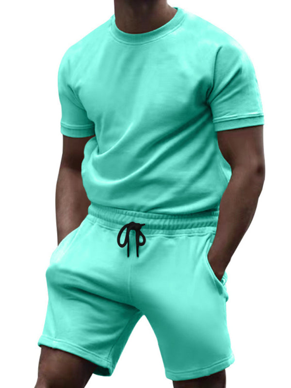 Summer Men’s 2-Piece Sport Set - Solid Tee & Shorts