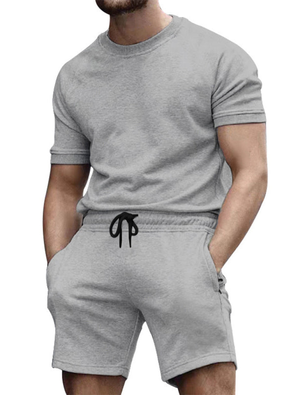 Summer Men’s 2-Piece Sport Set - Solid Tee & Shorts