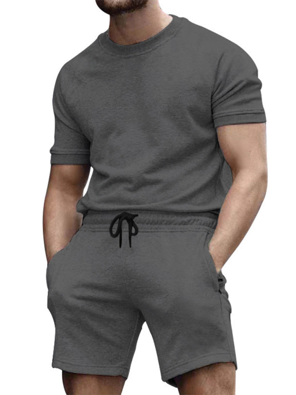 Ensemble de sport d'été 2 pièces pour hommes - T-shirt et short unis