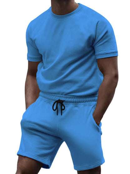 Summer Men’s 2-Piece Sport Set - Solid Tee & Shorts