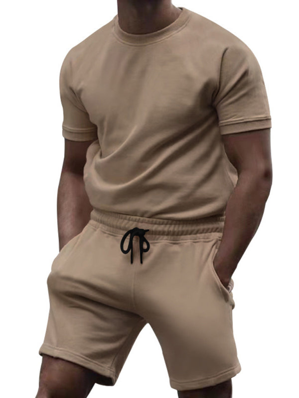 Summer Men’s 2-Piece Sport Set - Solid Tee & Shorts