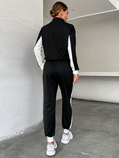 Sport Outfits- Sweatpants and Half Zip-Up Crop Sweatshirt 2-Piece Street Tracksuit- - IndioGear Clothing and Gear