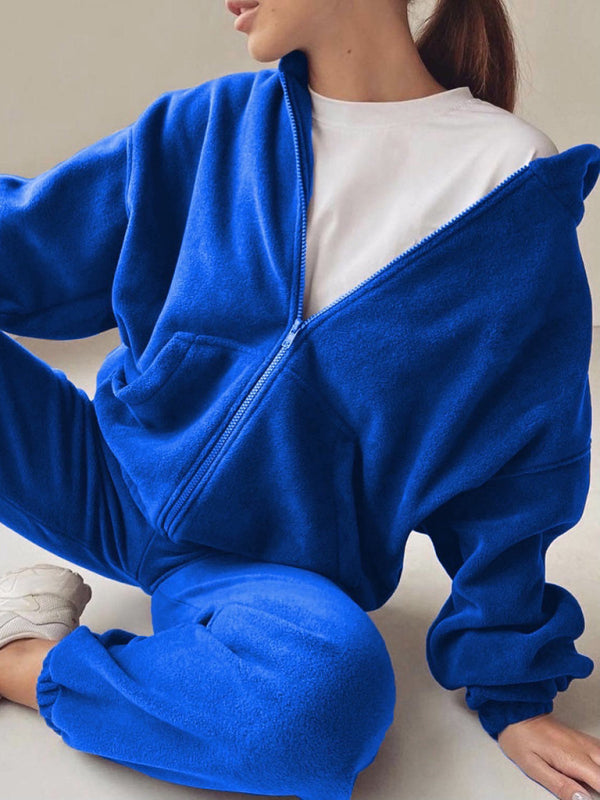 Sport Outfits- Sweatpants and Zip-Up Hoodie 2-Piece Sport Outfit- Blue- IndioGear Clothing and Gear