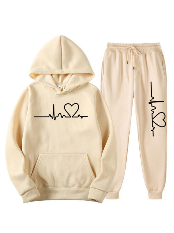 Sporty Outfit- Comfy Lounge Women Set: Sweatshirt + Adjustable Sweatpants- Beige- Pekosa Women Clothing