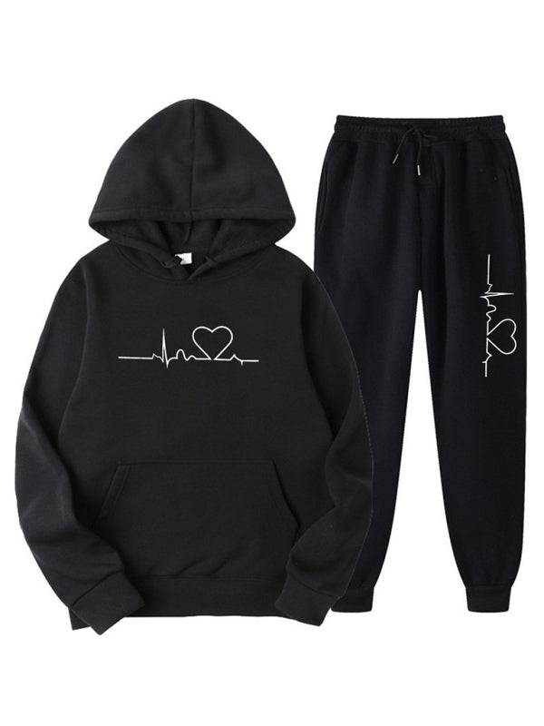 Sporty Outfit- Comfy Lounge Women Set: Sweatshirt + Adjustable Sweatpants- Black- Pekosa Women Clothing