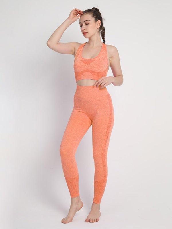 Sporty Set- Gradient Butt Lifting Leggings + Racerback Tank Top- Orange- IndioGear Fashion and Gear