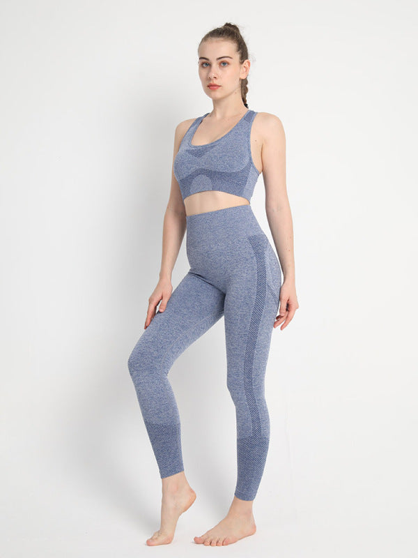 Sporty Set- Gradient Butt Lifting Leggings + Racerback Tank Top- Light blue grey- IndioGear Fashion and Gear