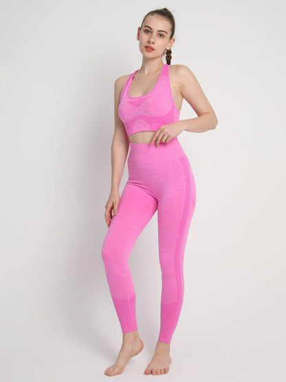 Sporty Set- Gradient Butt Lifting Leggings + Racerback Tank Top- Rose- IndioGear Fashion and Gear